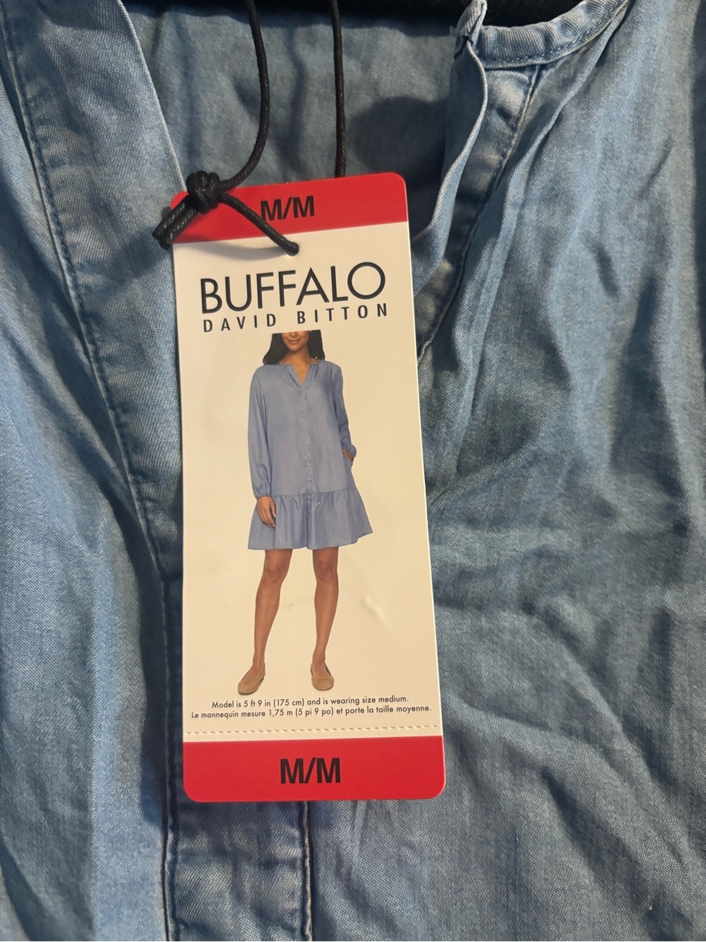 Buffalo David Bitton Light Blue Denim Shirt Dress with Tiered Hem